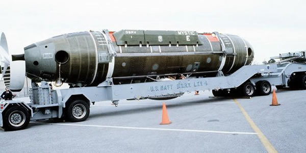 US Navy Deep Water Recovery Sub on a Cozad custom-built trailer for over-the-road or aircraft transport