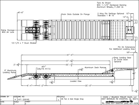 35 Ton Air Ride Beaver Tail Trailer Line Drawing