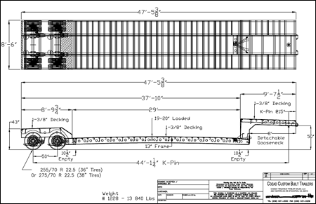 35 Ton Air Ride Double Drop Removable Gooseneck Line Drawing